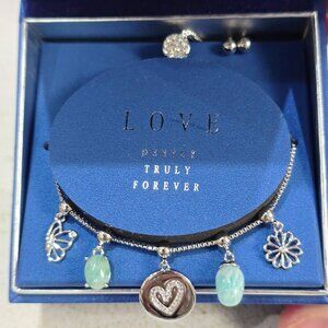 Brilliance Fine Silver Amazonite & Crystal Quartz Adjustable Charm Bracelet 10"